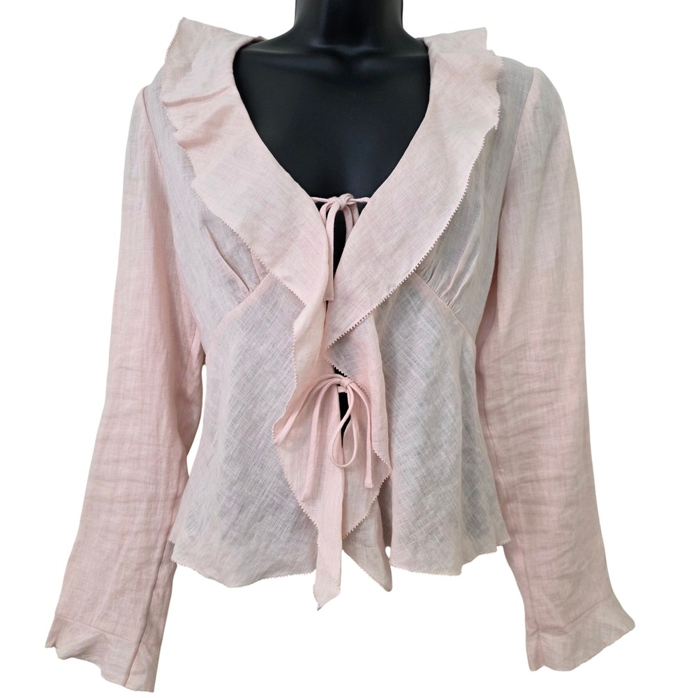 Aritzia Wilfred Linen Frenchy Tie Front Top Sz S Babydoll Ruffle Coquette Blouse